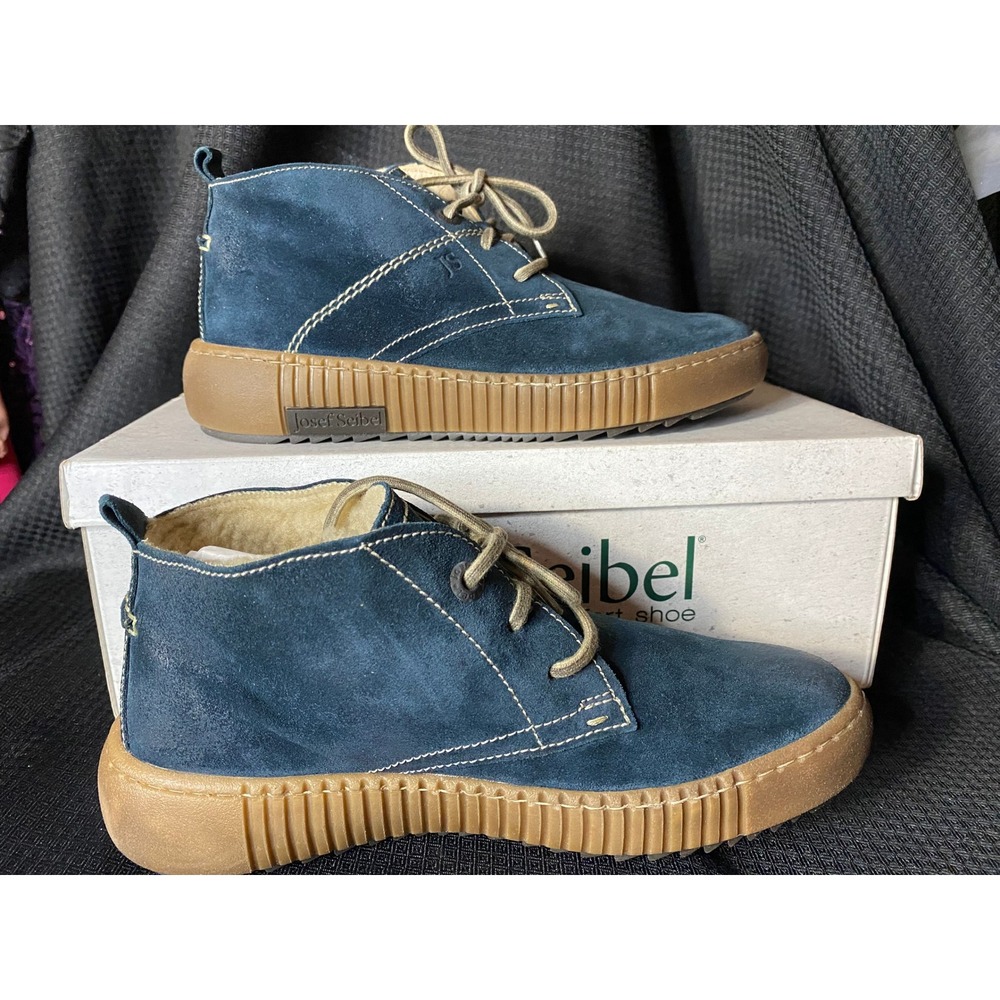 Josef Seibel Sienna 11 Ocean Blue Suede Ankle Boots Womens 37 Lace Up Comfort